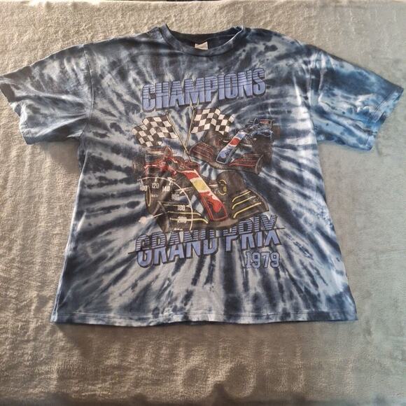 Champions Grand Prix 1979 Tie Dye Blue Size XL Short Sleeves Racing Tee - Picture 1 of 6
